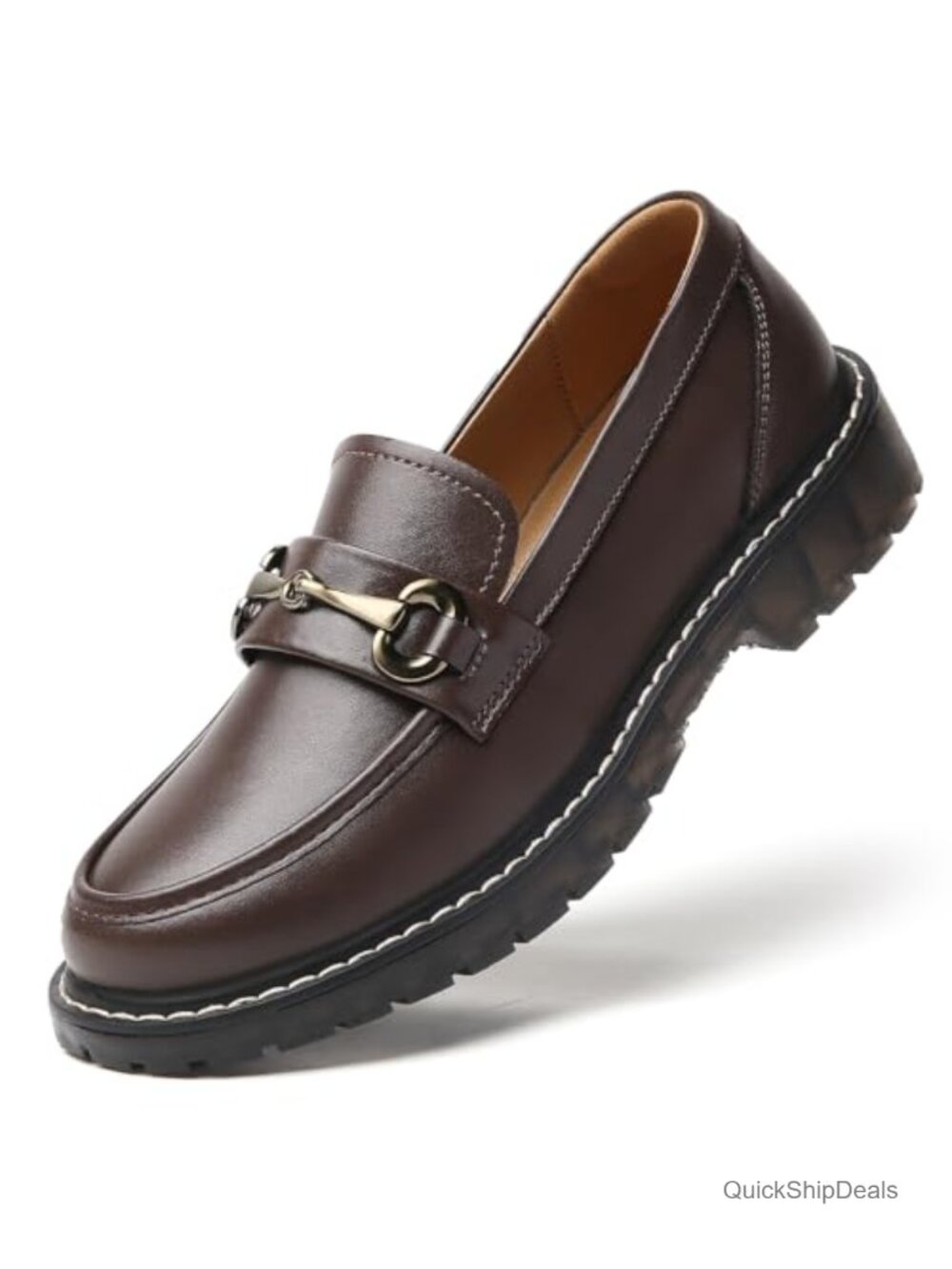 Women's Faux Leather Chunky Lug Sole Penny Loafers Slip-On Work Shoes